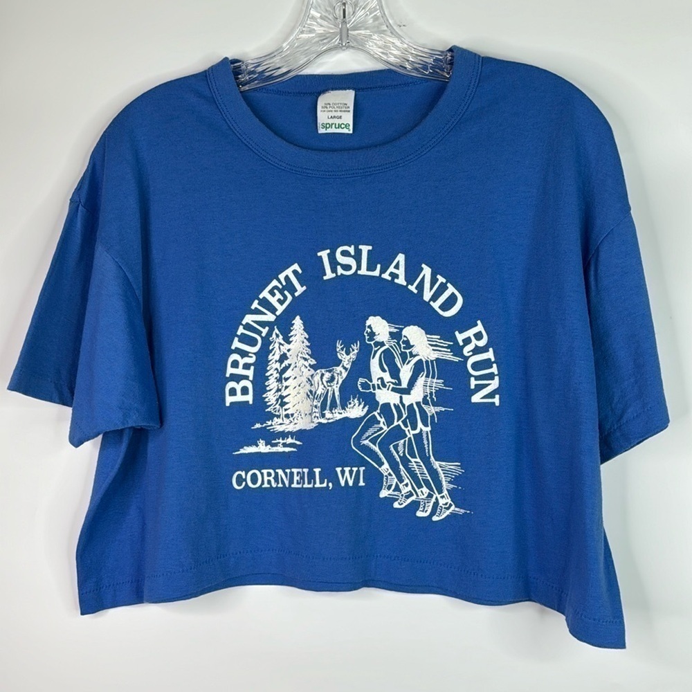 Vintage Spruce Brunet Island State Park Wisconsin Run Cropped Tshirt Large 80s